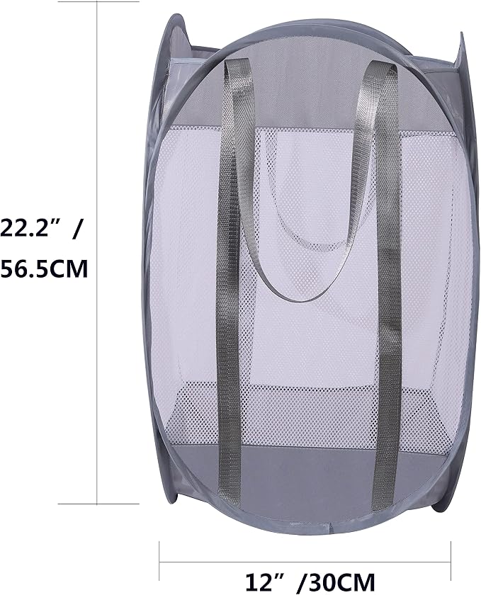 with strong handles Laundry Hamper,Tear Proof Pop Up Laundry Hampers, foldable mesh Laundry basket. Used for travel, laundry room,university dormitory or toy storage, etc.(Vertical (Grey))…………