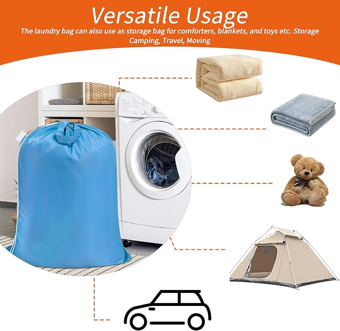 Extra Heavy-Duty Laundry Bag with Handles, Gulf Blue, 28x36" | Extra Large, Name ID Tag, Machine Washable, Reinforced Handles, Drawstring Closure, For College Dorm Travel