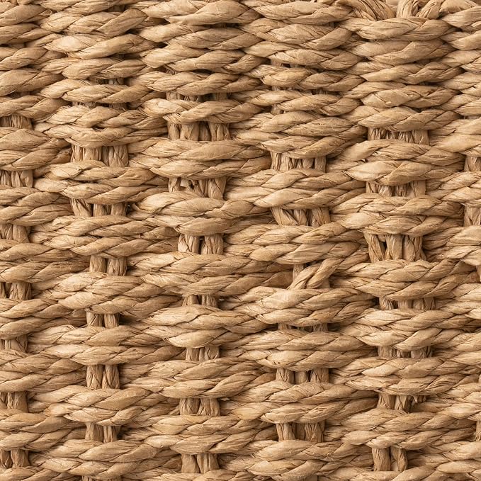 LA JOLIE MUSE Small Wicker Baskets, 3 Pack Paper Rope Storage, Desert | Decorative Small Baskets, Faux Leather Tag, Round Handle, Organizer for Shelves Bedroom Kitchen Office
