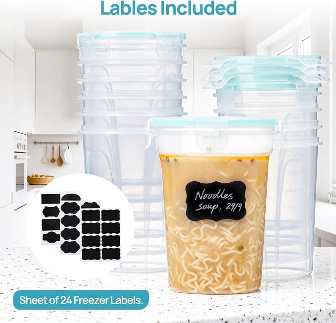 Vtopmart 6 Pack 32oz Freezer Storage Containers, Soup Container with Airtight Lids, Reusable Plastic Meal Prep Container, Deli Containers for Lunch, Salad, Leftover, Oats, Microwave/Dishwasher Safe