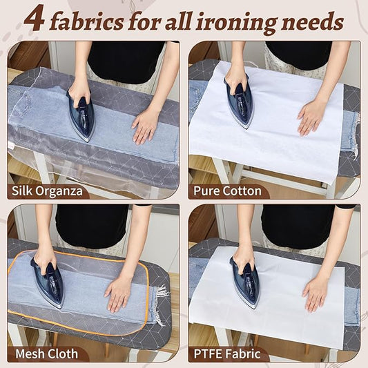 HunnmingRe 4 Types Pressing Cloth for Ironing, Including Silk Organza, Mesh, Cotton, PTFE Cloth Fabrics, 4 Types of Different Fabric Pressing Cloths for Clothes Protect (Large)