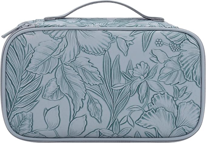 Relavel Cute Makeup Bag for Girls, Portable PU Leather Cosmetic Bag, Dual-layer Makeup Pouch with Brush Holder, Multi-Functional Preppy Toiletry Organizer for Travel, Daily Use - Flora Butterfly