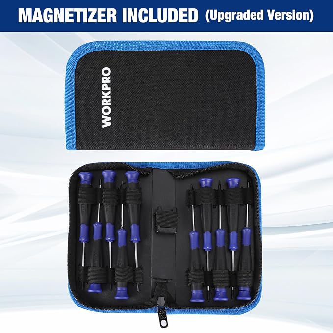 WORKPRO 10-Piece Precision Screwdriver Set with Pouch | Magnetic Small Screwdrivers with Phillips, Slotted, Torx Star, Mini Screwdriver for Eyeglass, Watch, Computer, Laptop, Phone