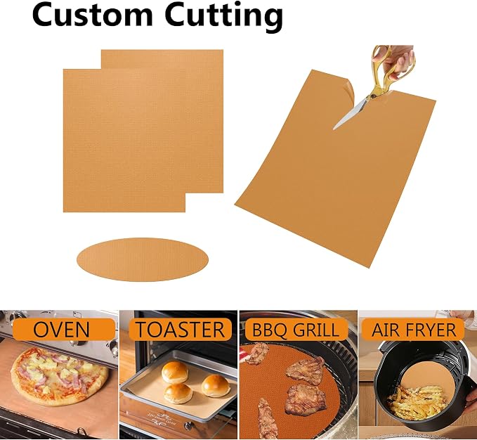 UBeesize 2 Pack XL Thickened Copper Oven Liners for Bottom of Oven, Reusable 17x25 Inch Heavy Duty Non Stick Teflon Oven Mats BPA & PFOA Free, Fit Electric Gas Toaster Convection Ovens Grills