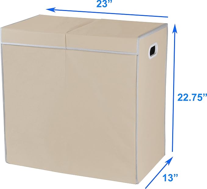Simple Houseware Double Laundry Hamper with Lid & Removable Bags, Beige