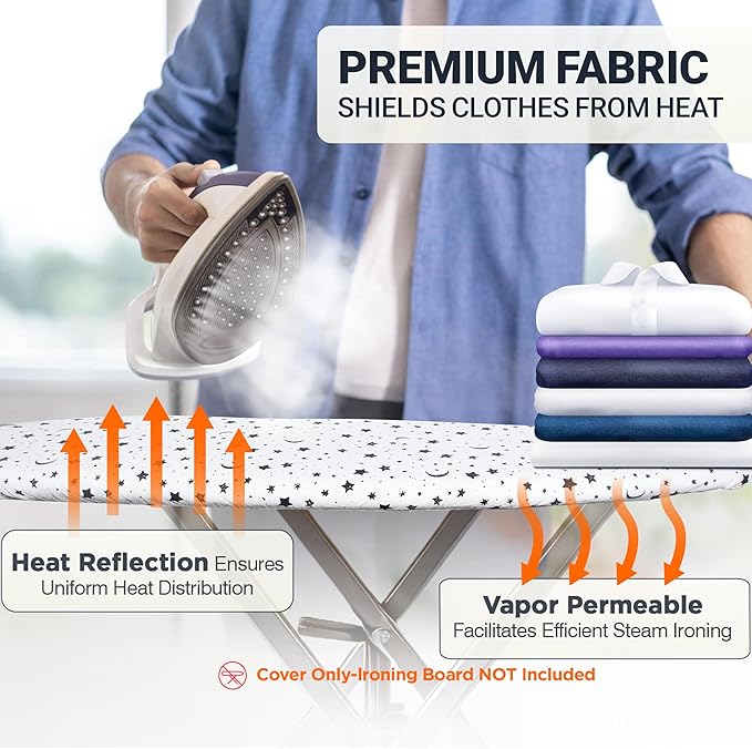 UniSimp Ironing Board Cover and Pad 15"x54" Extra Thick Natural Cotton, Scorch and Stain Resistant Padding, Standard Size Iron Board Cover with Fasteners Heavy Duty Elastic Edge, Heatproof Nightfall