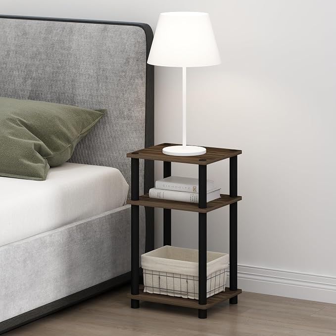 Furinno JUST Night Stand Set of 2, 3-Tier Turn-N-Tube Nightstand, Toolless Bedside Tables, End Table, Side Table with Open Storage for Bedroom, Closet, Dorm, Bathroom, Columbia Walnut