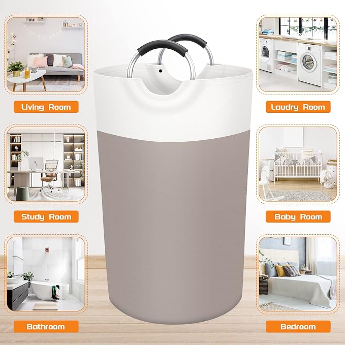 BlissTotes 90L Laundry Basket, Freestanding Collapsible Hamper, Brown | Collapsible Dirty Clothes Hamper, Foldable Laundry Bag for Dorm, Waterproof Fabric, Padded Aluminum Handles