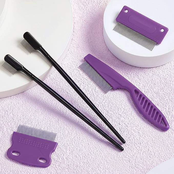 Fullhawl 5 Pieces Dog Eye Combs Tear Stain Remover Combs Pet Grooming Comb for Small Dogs Gently Removing Eye Mucus and Crust (Purple, Black)