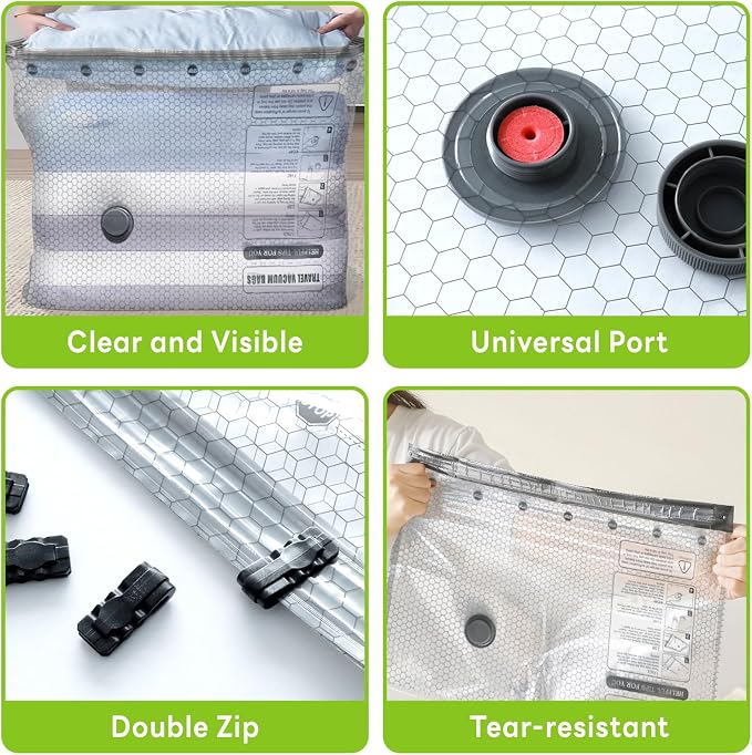 12 Pack Vacuum Bags for Travel with USB Pump,Cordless Travel Vacuum Bag Set for Luggage and Suitcase,Portable Space Saver Storage Seal Packing Bags for Clothing