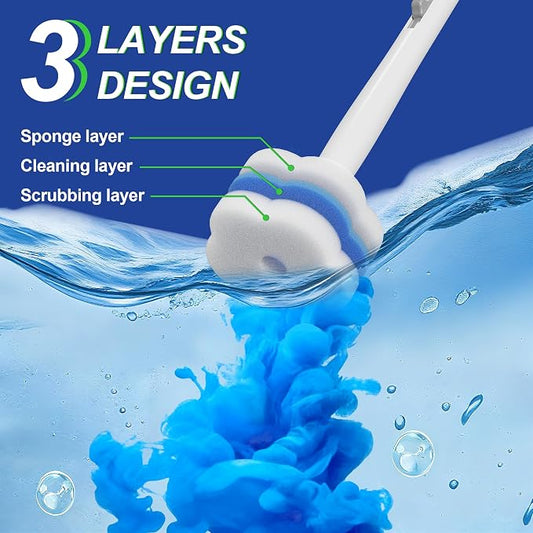Disposable Toilet Brush and Plunger Set, Dual Handdle Toilet Plunger, All-in-1 Bathroom Cleaning Kit with 18PCS Refills, Toilet Cleaning Stick and Ventilated Holder (White)