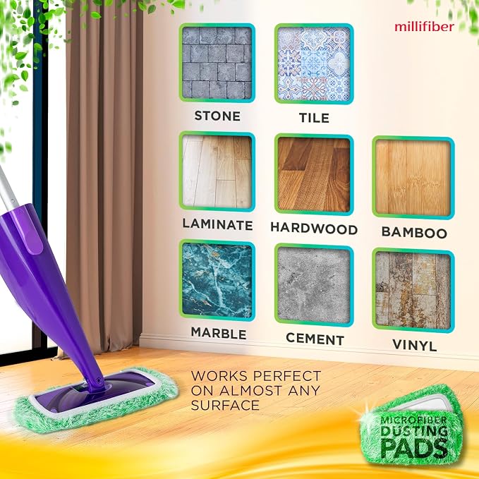 Millifiber Reusable Floor Duster Mop Refills for Swiffer WetJet (2 Pack) | Microfiber mop covers, pet hair & dust replacement pads, machine washable