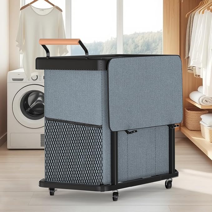Rolling Laundry Hamper with Wheels, Laundry Hamper 3 Section with Lid Gray | Laundry Basket with Rolling Lockable Wheels and Handle, Laundry Basket Organizer for Laundry Room, Bedroom 230L