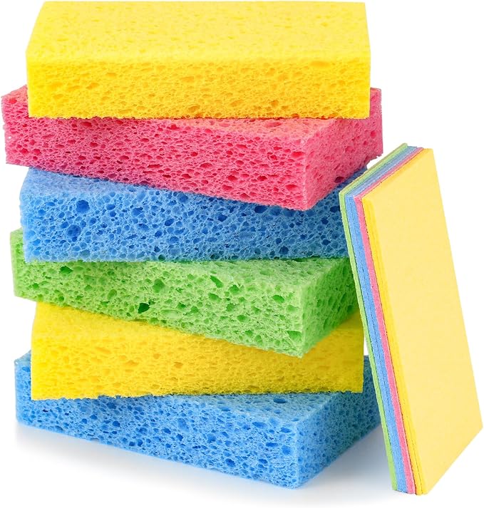 Temede Cellulose Sponges, Heavy Duty Kitchen Sponges, Non-Scratch, 6 Pack | Pop-Up Compressed Cellulose Dish Sponges, with a Durable and Firm Texture for Cookware, Bathroom and Household Cleaning