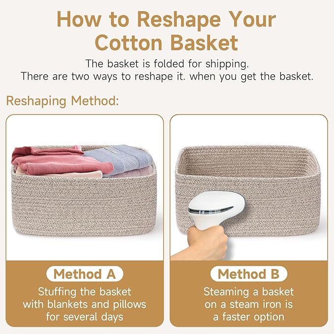 3-Pack Storage Baskets for Organizing | Woven Shelf Toy Basket | Rope Baskets for Gifts Empty | Closet Organizer Bins with Handles | Cube Decorative Box | 13.7×7.1×6.7” | Brick Red