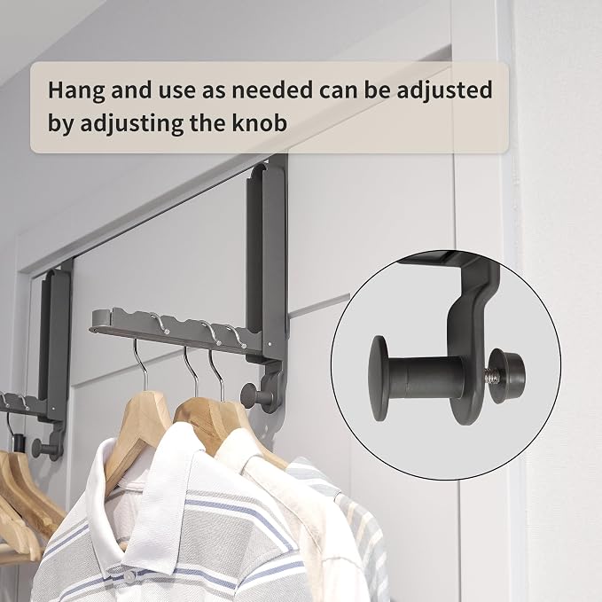 RFOUO Over The Door Hooks Hanger,Fit Door up to 1 3/4",Space Grey,2 Pack | Aluminum,Retractable Rod, Space-Saving, Foldable Over The Door Drying Rack,No drilling, For Laundry Bathroom Bedroom Travel