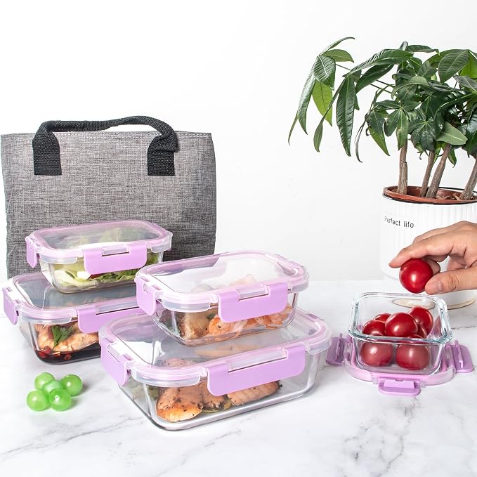 C CREST Airtight Food Storage Glass Containers with Locking Lids- 5 Large (32oz) and 5 Small (12oz), Leak-proof