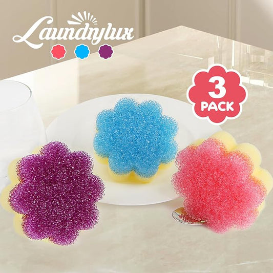 LAUNDRYLUX Scrub Sponge, Dual-Sided Temperature-Responsive Scrubber - Non-Scratch - Multipurpose Dish Sponges for Kitchens, Bathrooms, and Outdoor Use - 3 Pack