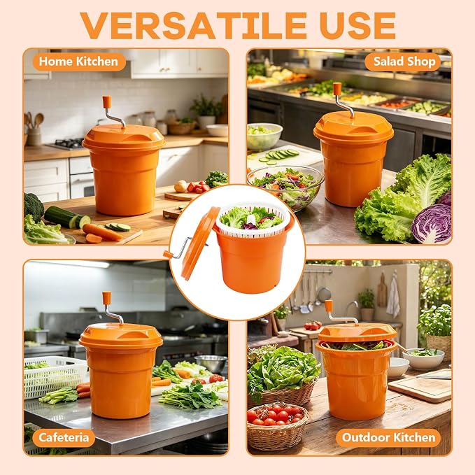 6.6 Gallon Large Commercial Salad Spinner, Salad Dryer with Draining Hose, 26 Qt Manual Lettuce Dryer for Washing, Spinning & Draining, Holds 7 Heads of Lettuce for Restaurant Kitchen Prep