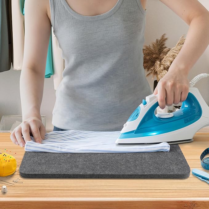 BREENHILL Wool Pressing Mat 13.5"x 17" – Portable Felt Ironing Mat for Quilting & Sewing, 1/2" Thick Heat Reflective Wool Pad(Dark Gray)