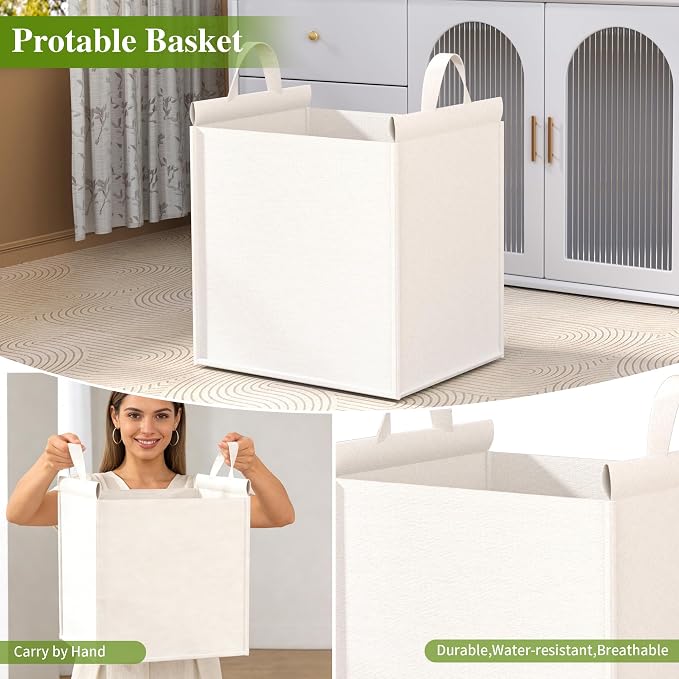 VASMIA Tilt Out Laundry Hamper Cabinet, Bamboo Double Laundry Hamper with 2 Removable Laundry Baskets, 20 Gal Laundry Sorter Organizer with Shelf for Dirty Clothes, Bathroom, Laundry Room, Natural