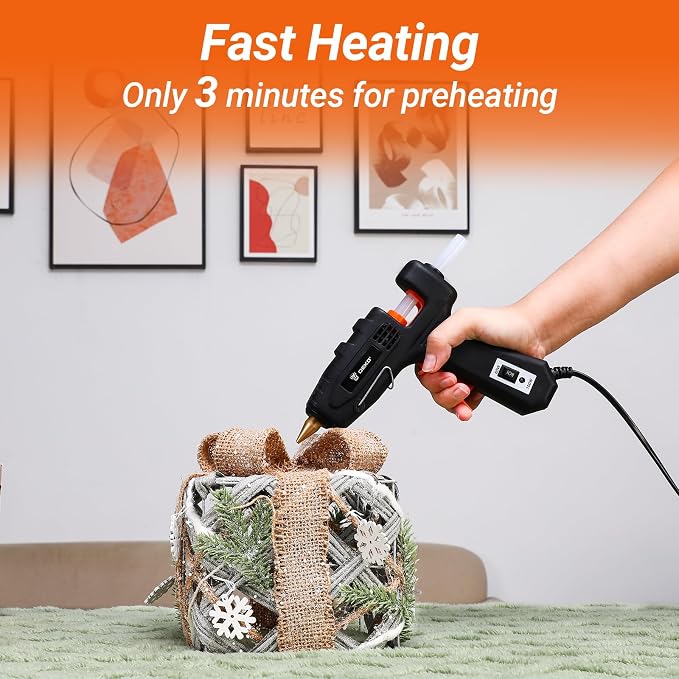 Hot Glue Gun Full Size: DEKOPRO 60/100Watt Dual Temp Hot Glue Gun Kit with 25 Glue Sticks, Organize Storage Case, Heavy Duty Heat Glue Gun Tool Set for Home Repair, Art & Crafts, DIY Black Orange