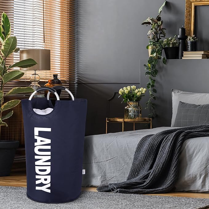 Extra Large Laundry Basket, Big Laundry Hamper Bag, Handles, 130L Navy Blue | Freestanding Tall Dirty Clothes Hamper, Collapsible and Portable Laundry Bin for Dorms and Bedrooms, Thick, Sturdy Fabric