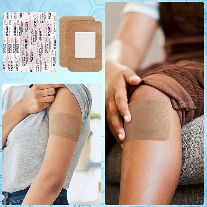 Marsui 60 Pcs Large Bandages 3 x 4 Inch Wound Care Flexible Adhesive Bandages Latex Free Fabric for and Protect Wounds Large Size for First Aid Wound Care Assorted