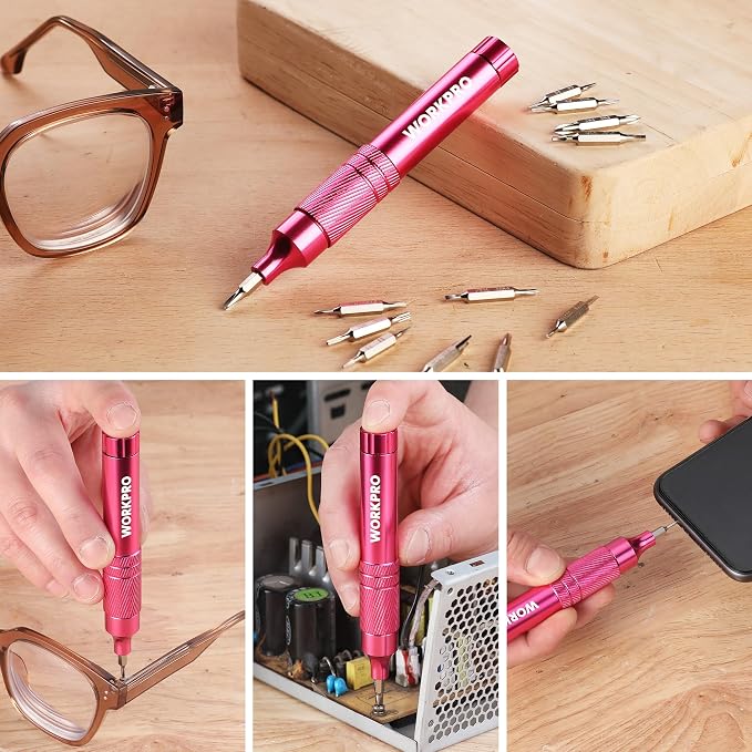 WORKPRO 24 in 1 Multi Bit Mini Screwdriver Set Magnetic, Pink | Manual Pen Screwdrivers, Tough S2 Steel Small Screwdriver Bits for Eyeglass, Watch, Laptop, Phone, Jewelry and Electronic