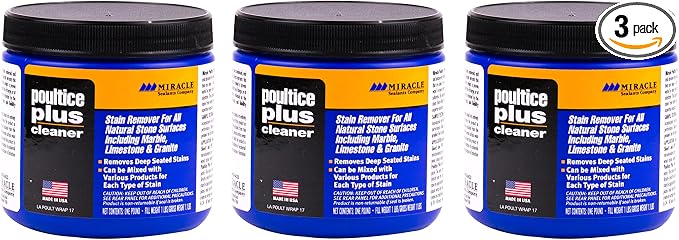 Miracle Sealants Poultice Plus Deep Stain Remover for Stone, 1 lb, 3-Pack | Draws out deep oil, grease & food stains from natural stone surfaces like countertops, tile & masonry.