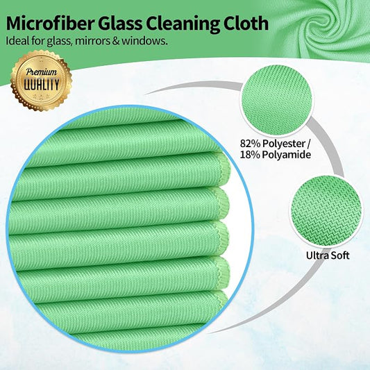 Microfiber Cleaning Cloth, 10 Pack Glasses Cleaning Cloth, 16" ×14" Window Cleaning Rags, Streak Free Lint Free Polishing Cloths Wipes for Eye Glass Stainless Steel Windshield, Sage Green