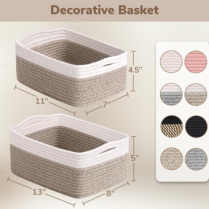 Goodpick Baskets for Organizing, 13 x 8 x5 in, Baskets for Shelves, Toy Storage, Home Decor, Dorm Decor 3 Pack for Bathroom, White & Light Brown