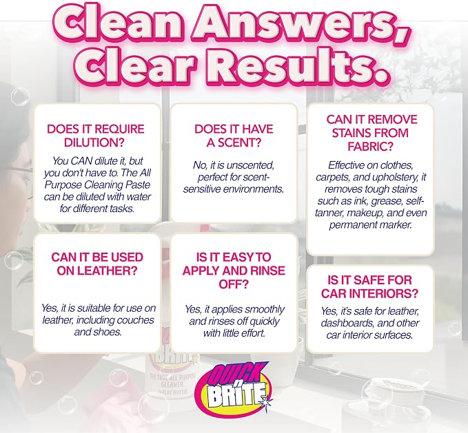 Quick 'n Brite All Purpose Cleaning Paste – Miracle Cleaner for Tough Stains, Biodegradable, Non-Toxic, Pet-Safe, Multi-Surface Stain Remover, Made in USA, 32 Oz Kit
