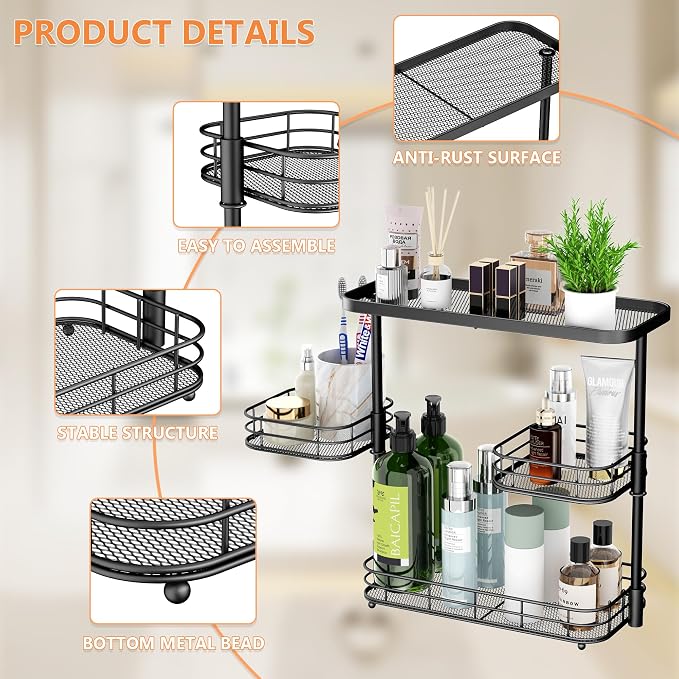 VITVITI 3 Tier Bathroom Organizer Countertop, Metal Wire Bathroom Counter Vanity Organizer Storage, Mesh Bath Room Sink Kitchen Shelf Rack with 360 Rotating Basket, Black