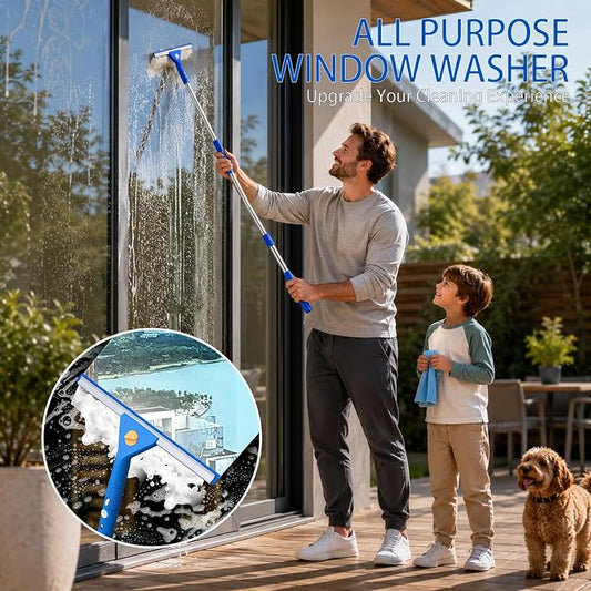 82'' Professional Squeegee Window Cleaner Tool with Extension Pole, Car Windshield Cleaning Kit with Long Handle, Window Washing Equipment for Indoor Outdoor Windows & Car Glass
