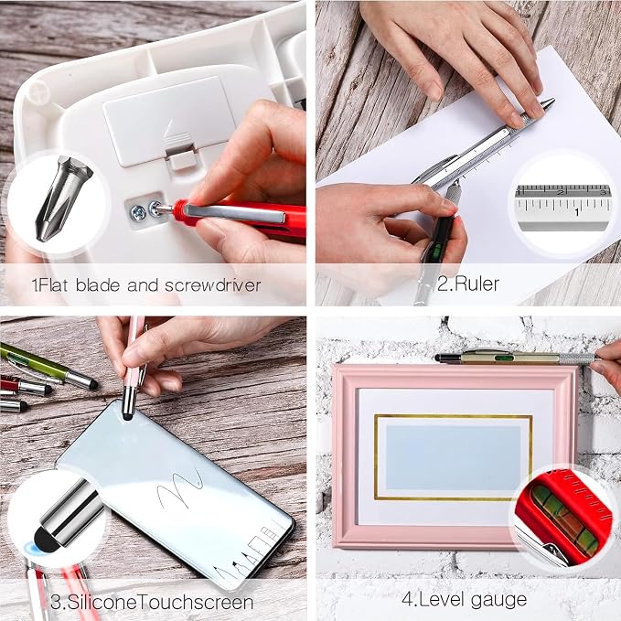 Zhanmai 16 Pcs Multi Tool Pens for Men, 6 in 1 Multitool Ballpoint Pen with Screwdriver Ruler Level Stylus Refills, Bulk Gifts for Employees Office Gadget Supplies Birthday Christmas Stocking Stuffers