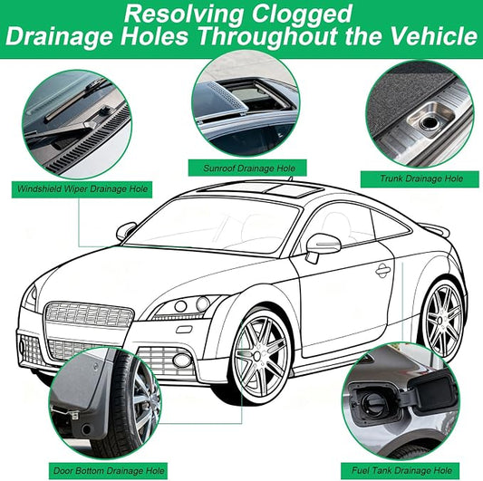 XANGNIER Auto Sunroof Drain Cleaning Tool,118in Extra Long Flexible Car Sun Roof Drain Cleaner Unclogger Tool with Tube Cleaner Brush Syringe Hose Cleaning Kit for Windshield Wiper Hole 5Pcs