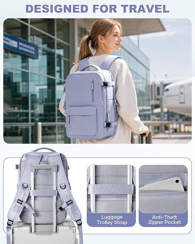 WONHOX Vacuum Seal Backpack for Travel with Air Pump 18x14x8 inches Vacpack Carry on Flight Approved Compression Daypack Laptop Space Saver Bag Storage with Vacuum System Travel Bag Women TaroPurple