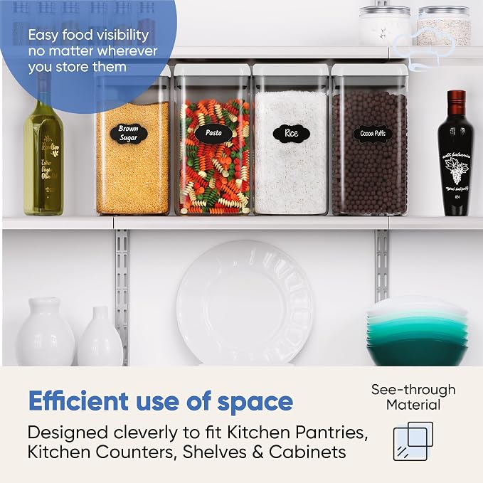 Chef's Path Large Airtight Food Storage Containers with White Lids, Set of 4, 3.2L, 109Oz, Kitchen and Pantry Canisters for Pasta, Cereal, Noodles, and Flour Storage - Transparent