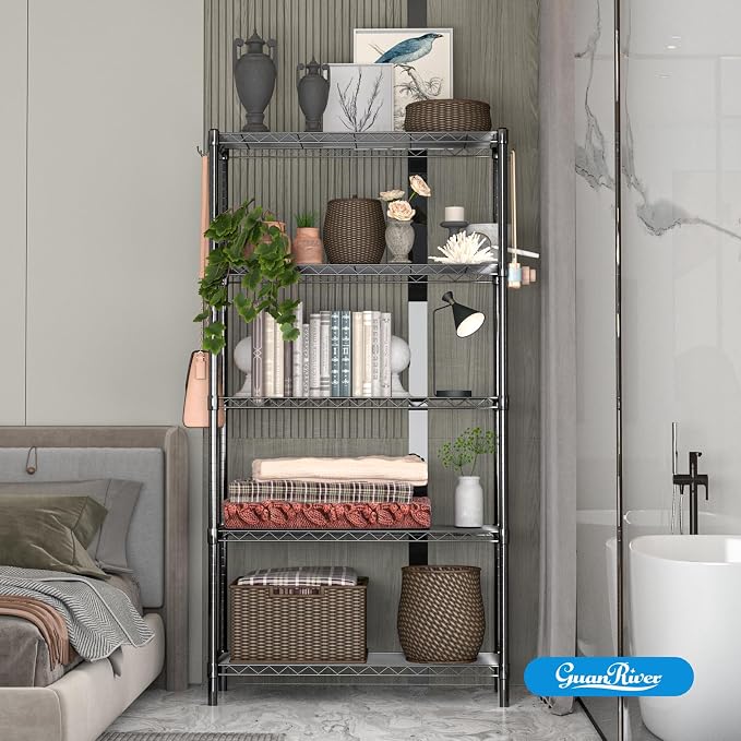 Guan River 5-Shelf Adjustable Metal Wire Shelving,Black,36"L x 14"W x 72"H | Height Adjustable,Sturdy and Durable,Storage Sehlf Display Rack for Office,Kitchen,Bedroom,Bathroom,Garage