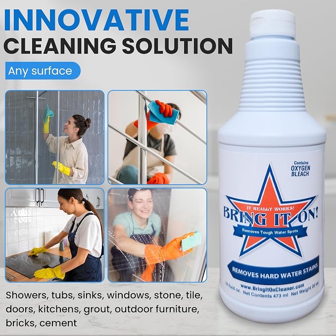 Bring It On Hard Water Stain Remover Grout Cleaner 32oz Fresh Mint, 2 Pack | Hard Water Stain Removal for Glass Shower Doors, Windows, Mirrors, and Bathroom Tile Grout Cleaner