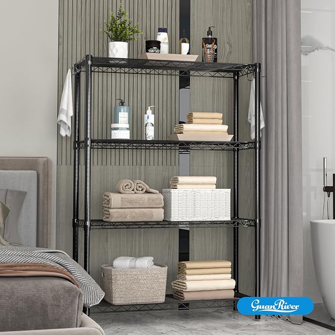 Guan River 4-Shelf Adjustable Metal Wire Shelving,Black,36"L x 14"W x 54"H | Height Adjustable,Sturdy and Durable,Storage Sehlf Display Rack for Office,Kitchen,Bedroom,Bathroom,Garage