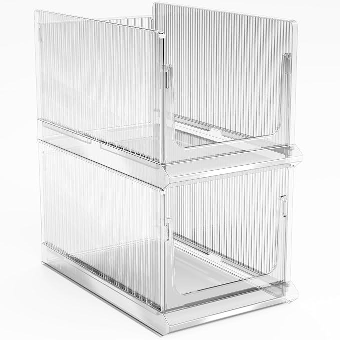 Sorbus Stackable Storage Bins 2 Pack – Extra Large Clear Closet Organizers and Storage, Foldable Shelf Organizer Baskets for Clothes, Towels, Garage Shelving