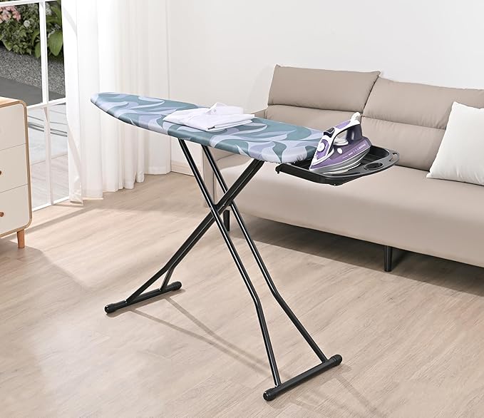 KINGBOARD Foldable Ironing Board Full Size, Iron and Ironing Board Set Large Size, Iron Boards with Ironrest & Adjustable Height,Heavy Duty Iron Table Stand with Metal Legs &Thick Cover,14×54 Blue