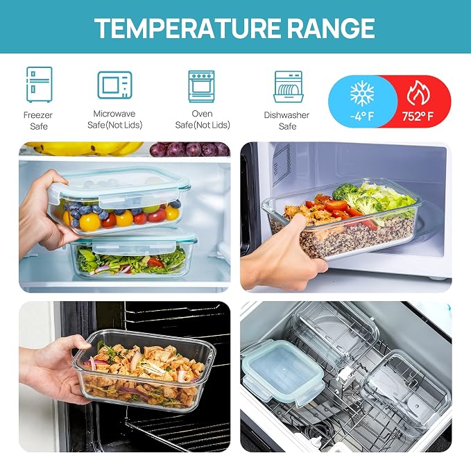 Vtopmart 2Pack 1500ml/50.7oz Large Glass Storage Containers with Lids, Meal Prep Food Container Set with Snap Airtight Lid for Baking, Microwave, Oven, Leak Proof, for Freezer, Dishwasher, Green