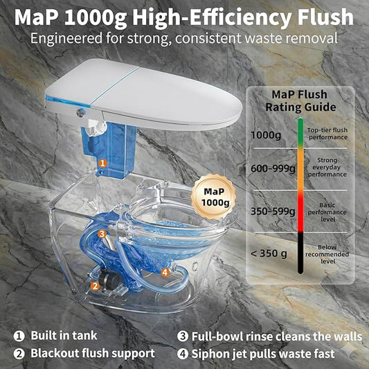 Smart Toilet with Bidet Built in by Onirap, Bidet Toilet with & Heated Seat, Tank Built in, Auto Flush and Close, Warm Water, Night Light and ADA Comfort Height for Bathroom,V12E