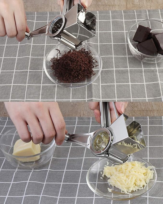 TONMA Multipurpose Rotary Cheese Grater with 1 Stainless Steel Handheld Drums for Parmesan, Mozzerella, Vegetables and More, Ergonomic Design