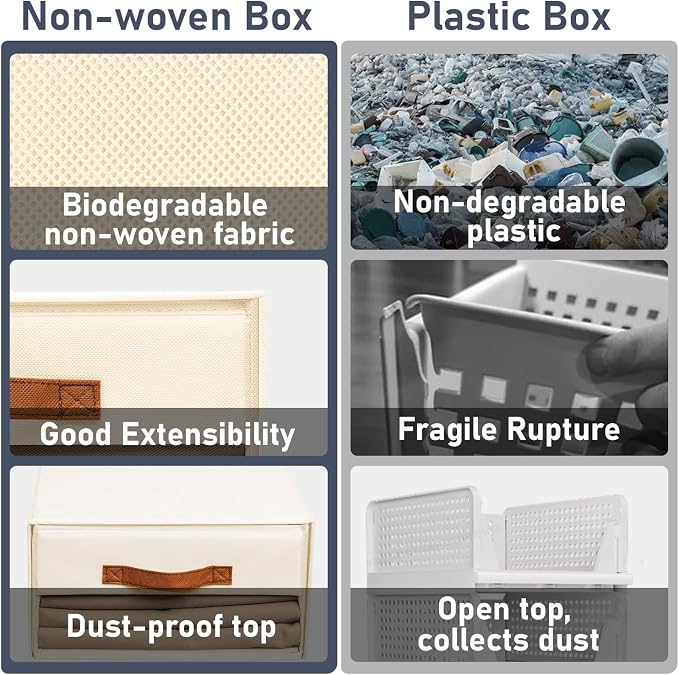 DIMJ Closet Organizers and Storage - Fabric Bins with Drawers for Closet Foldable Clothes Organizers with Clear Window, Stackable Storage Drawers for Bedroom, Living Room, 4-Pack, Beige