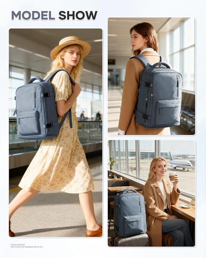 Large Travel Gym Backpack Women Carry On Backpack Flight Approved Hiking Waterproof Rucksack Casual Daypack Laptop bags airplanes Shoes Compartment Personal Item Travel Weekender Essentials JewelBlue