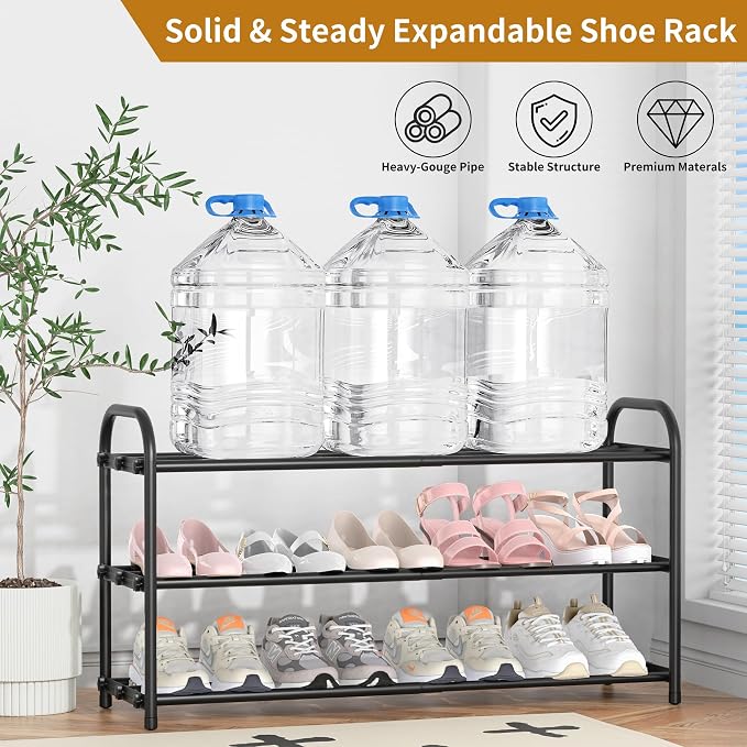 Hleelomi 4-Tier Expandable Shoe Rack, Black | Adjustable Metal, For Entryway, For Closet, For Living Room, For Dorm